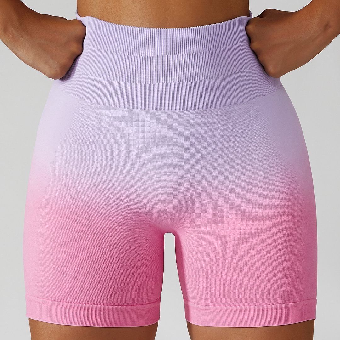Buy Hergymclothing Light Purple Pink high waist scrunch butt lifting gradient printing seamless workout shorts online
