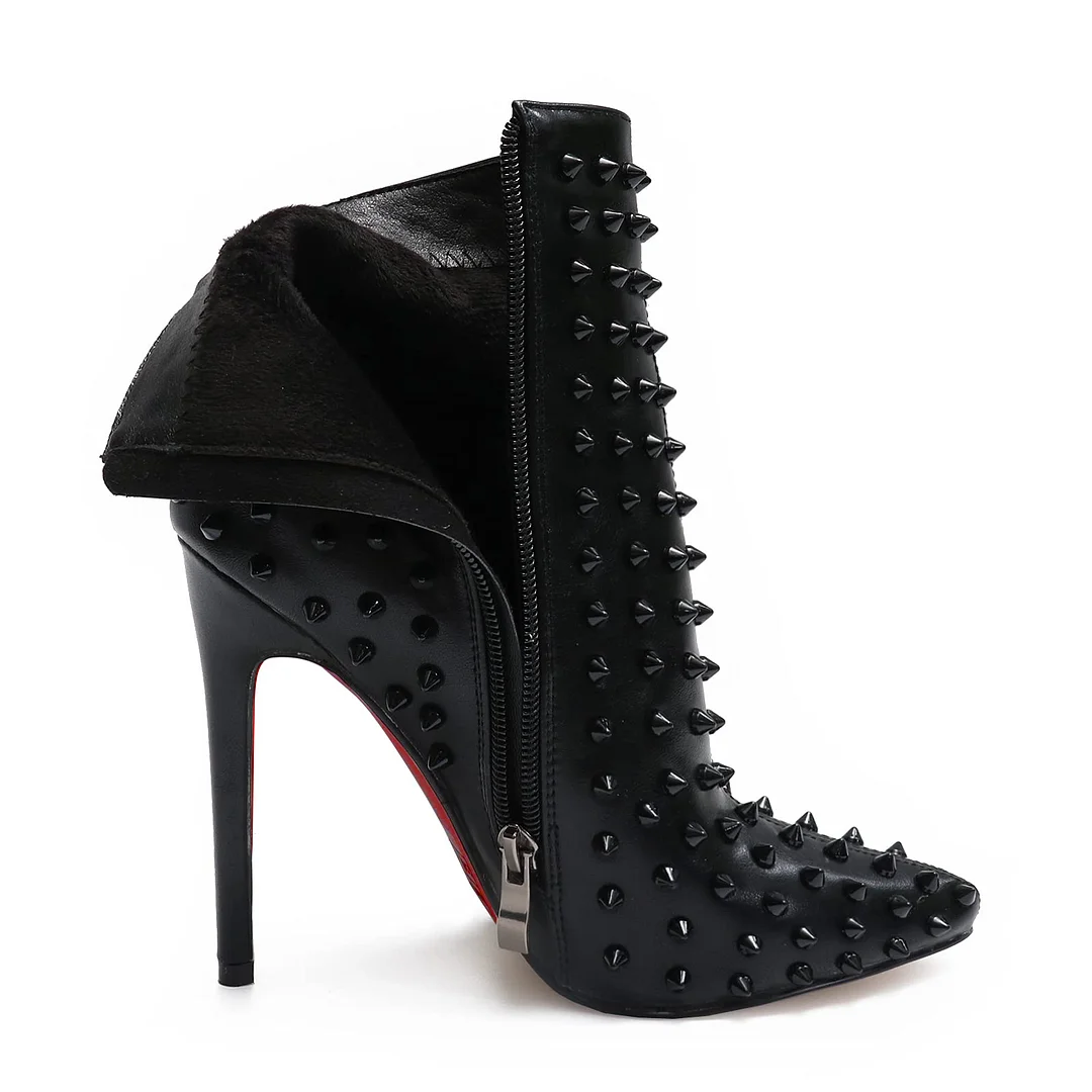 3.94" /4.72" Women's Ankle Boots Red Bottom Shoes Rivet  Closed Pointed Toe Stilettos Booties-MERUMOTE