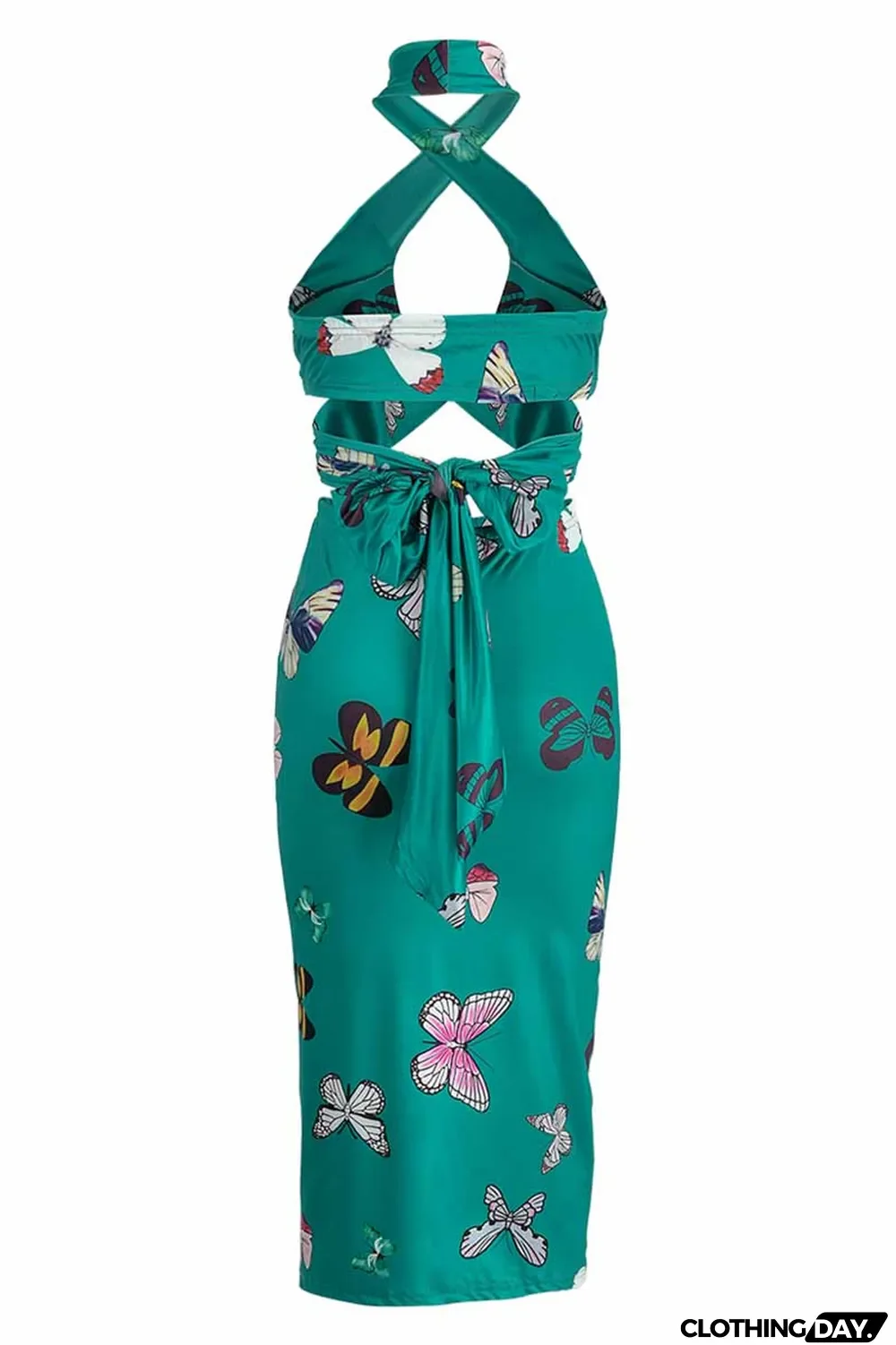 Green Fashion Street Print Patchwork Halter Sleeveless Two Pieces