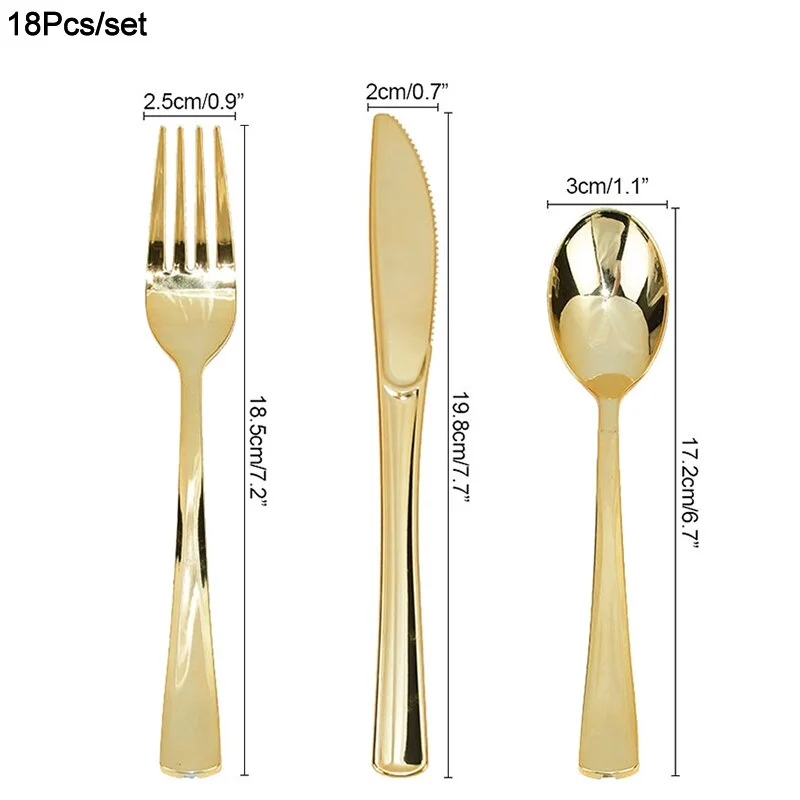 18Pcs Rose Gold Plastic Disposable Tableware Dessert Knives Forks Spoon Wedding Birthday Party Decoration Supplies Cutlery Set