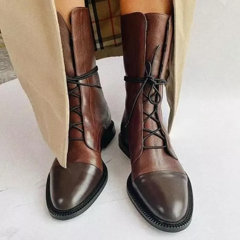 Breakj Breakj Large-Size Female Boots English Flying Autumn And Winter New Products And Leisure Boots Tie Splicing Short Martin Boots