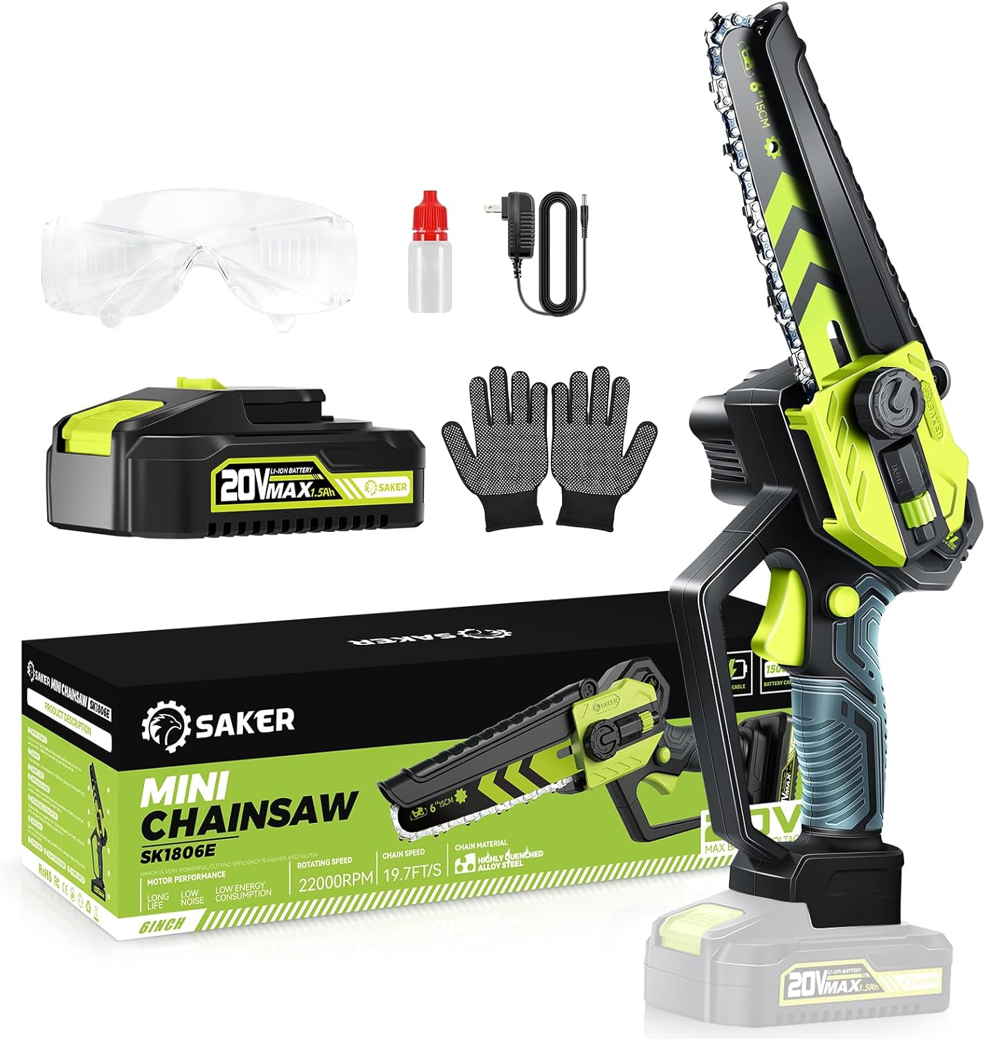 Saker Mini Cordless Handheld Chainsaw 6 Inch