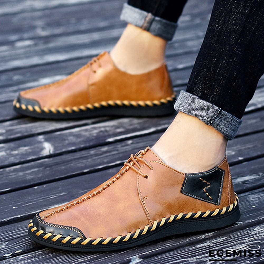 Men's Split Leather Lace Up Soft Comfortable Flats Shoes | EGEMISS