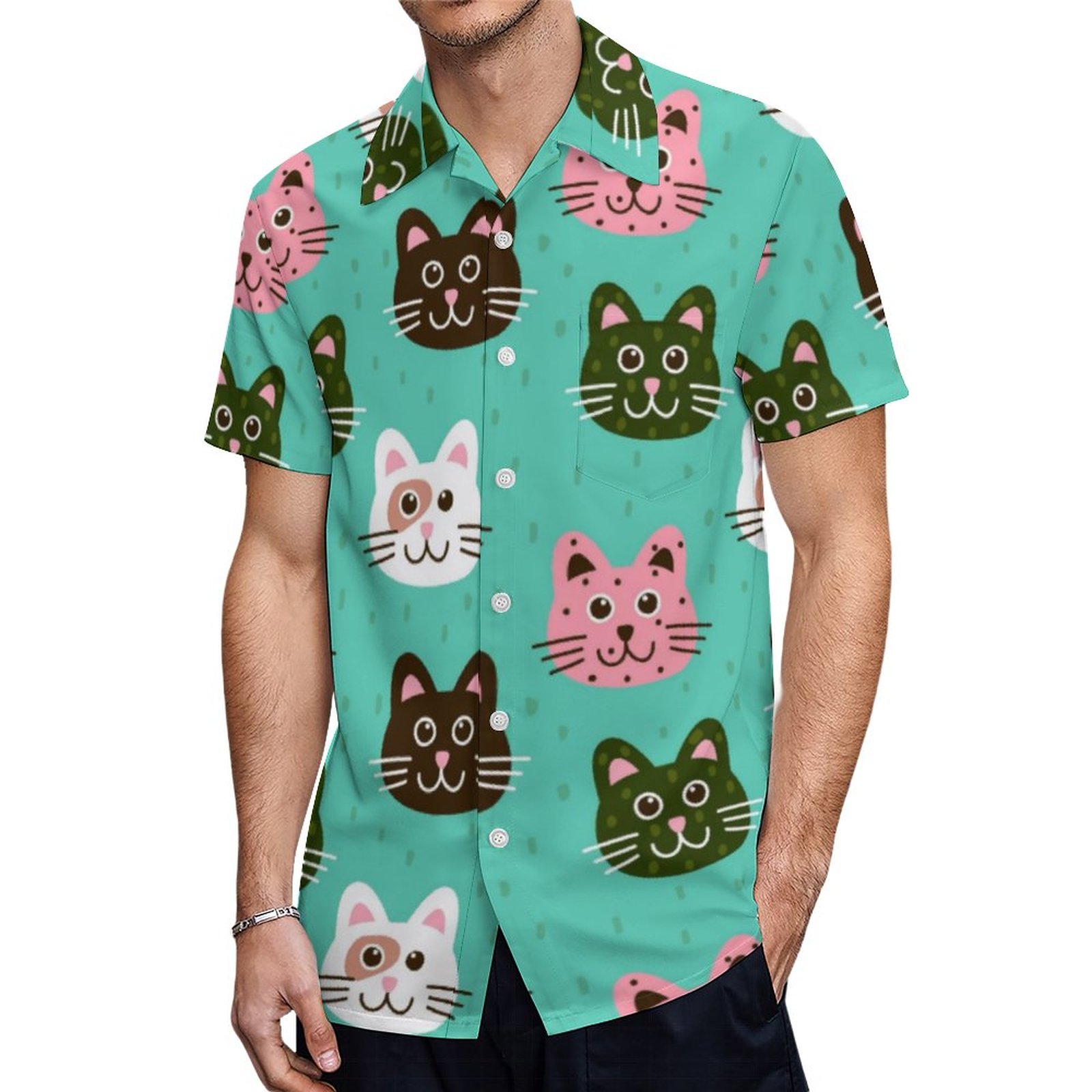 Cute And Adorable Cats Kittens Pattern Hawaiian Shirt Mens Button Down Plus Size Tropical Hawaii Beach Shirts