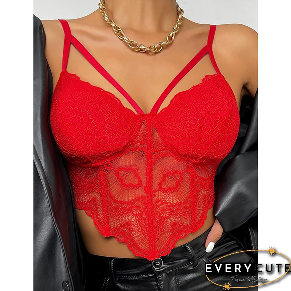 Red Rhombus Open Back Lace Vest