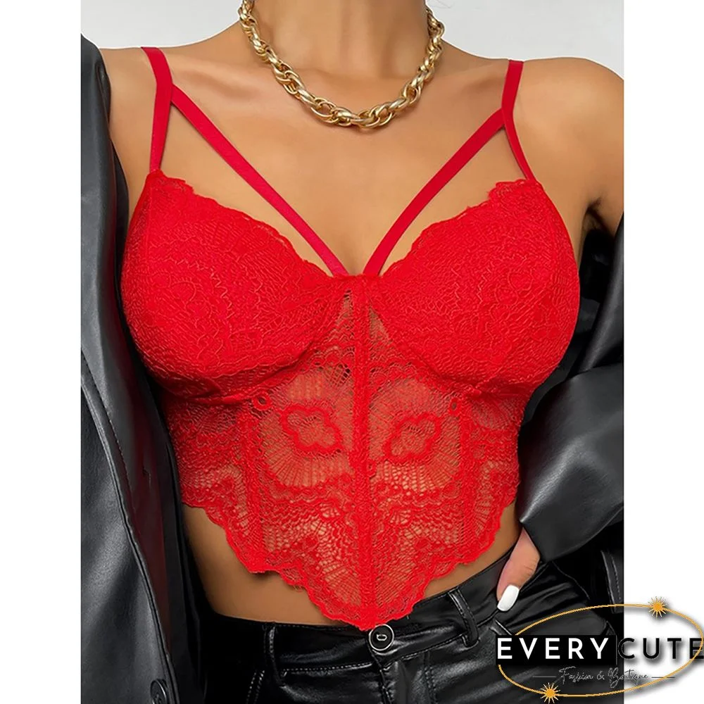 Red Rhombus Open Back Lace Vest