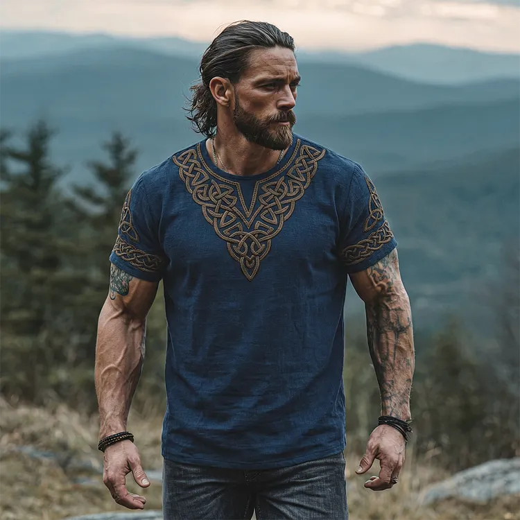 Men's Viking Celtic Knot Art Linen T-shirt
