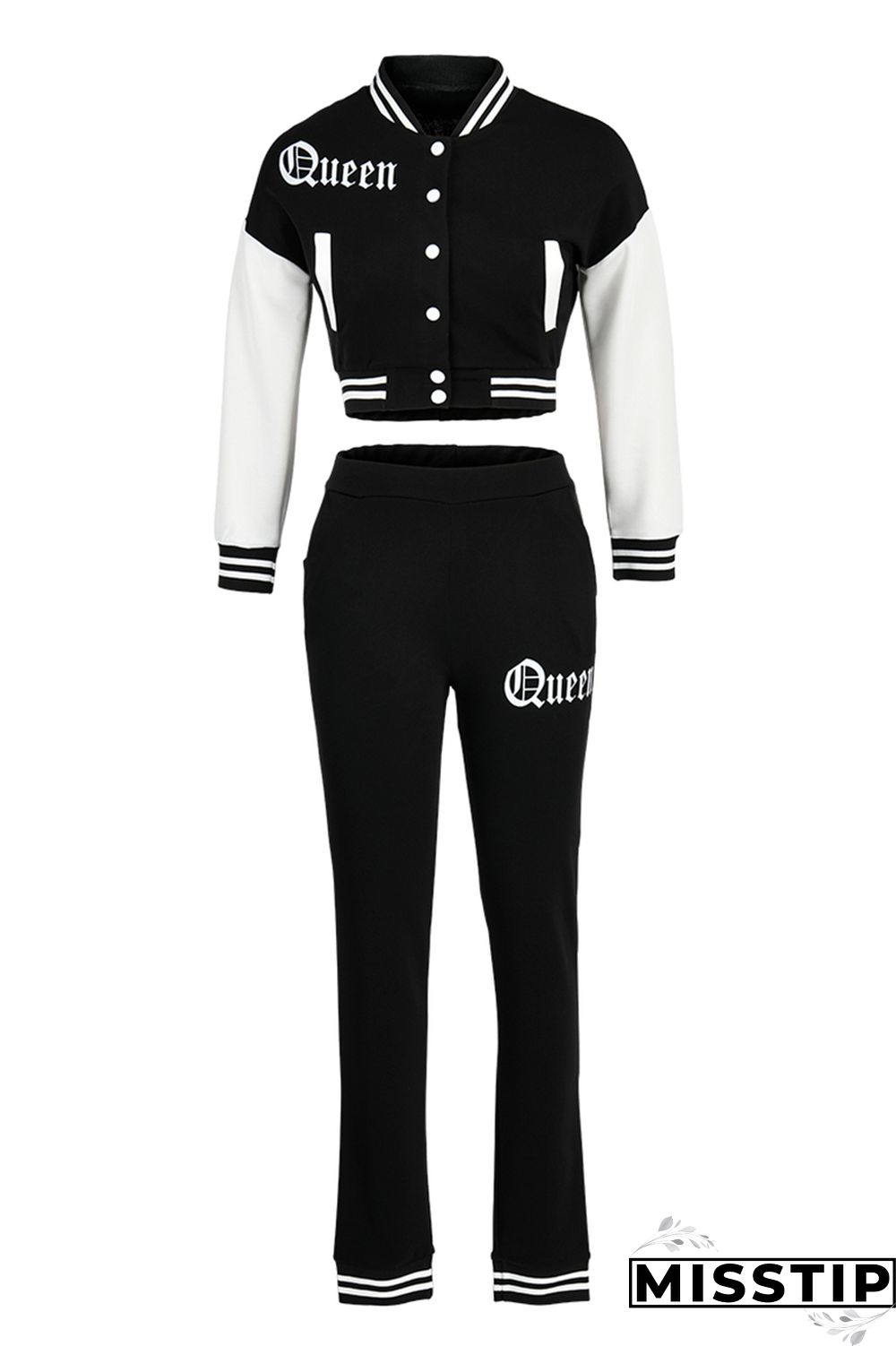 Coffee Fashion Casual Patchwork Letter Long Sleeve Two Pieces