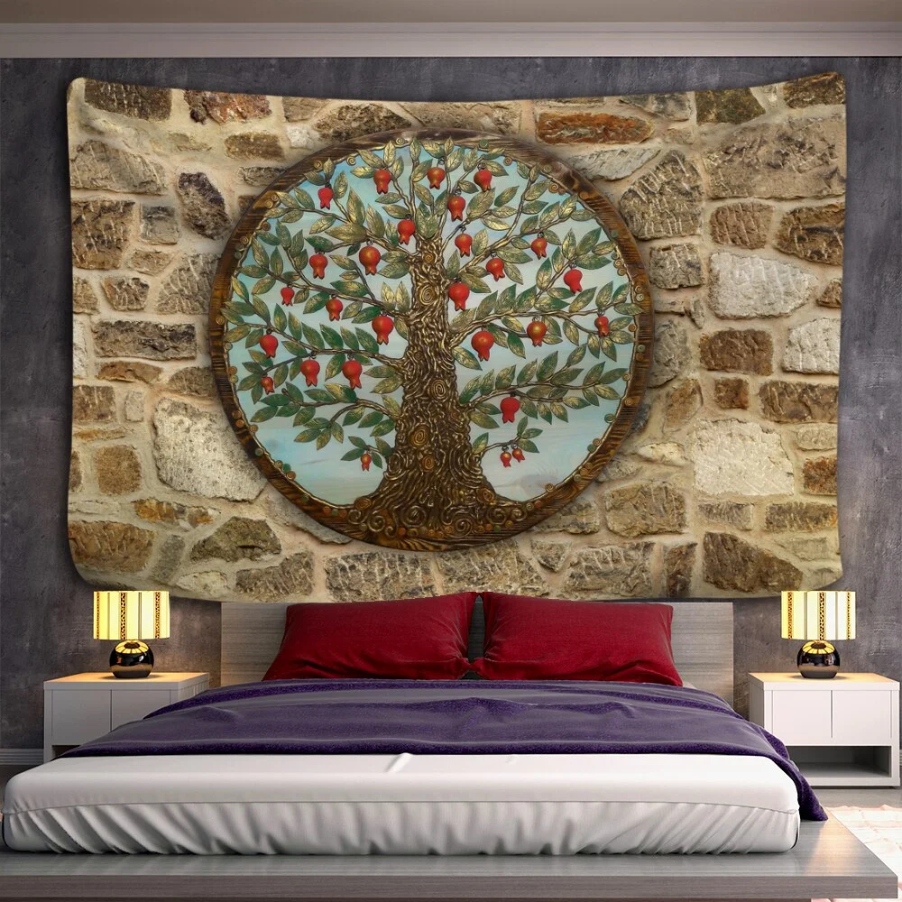 Tree of life Mushroom Forest Tapestry Wall Hanging Fairy Tale Castle Skeleton Bohemian Psychedelic Home Dormitory Dream Decor