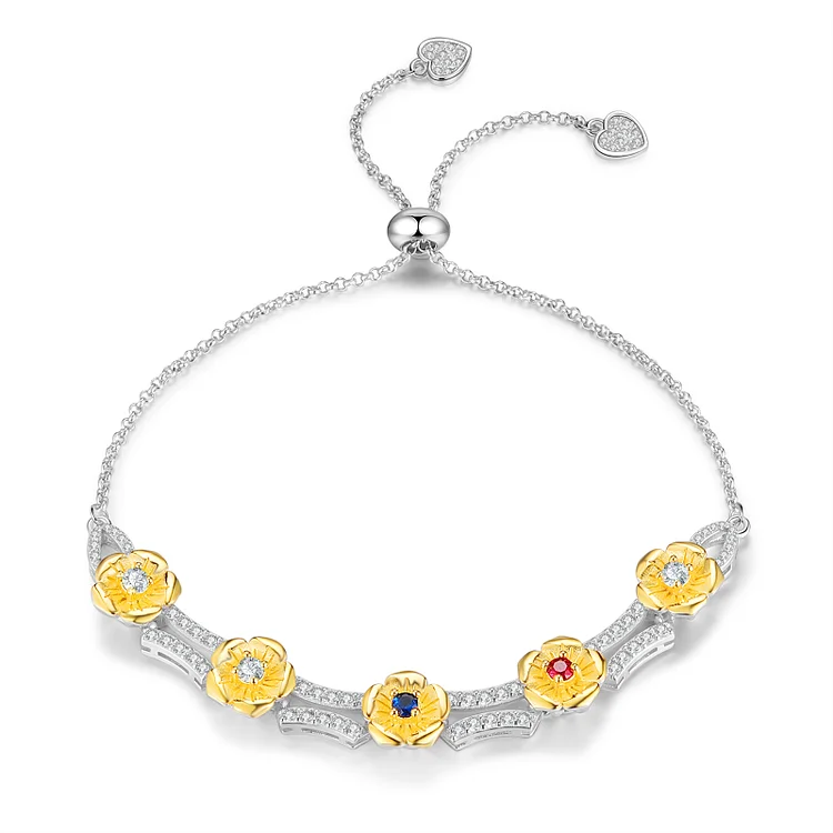 Personalized Flower Bracelet With 2 Birthstone Engraved Bracelet Gift For Women