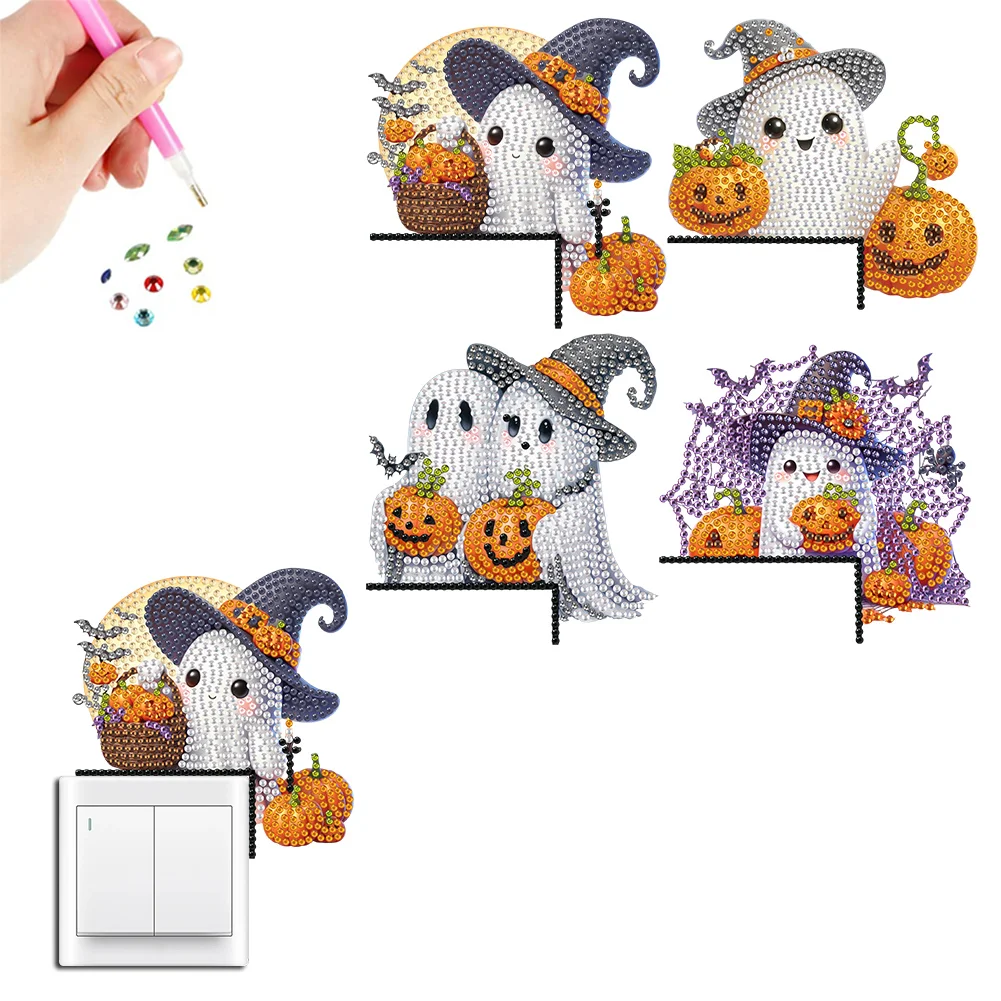 4Pcs Ghost Pumpkin Acrylic 5D DIY Diamond Wall Switch Sticker for Wall Decoration