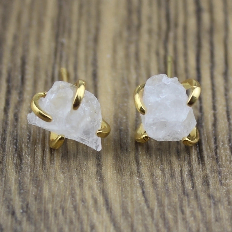 1 Pair Minimalist Irregular Inlay Gem Natural Stone Ear Studs