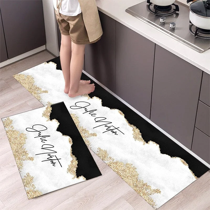 New Geometric Kitchen Mat Home Light Luxury Entrance Doormat Living Room Sofa Floor Long Mats Bathroom Door Anti-Slip Floormat