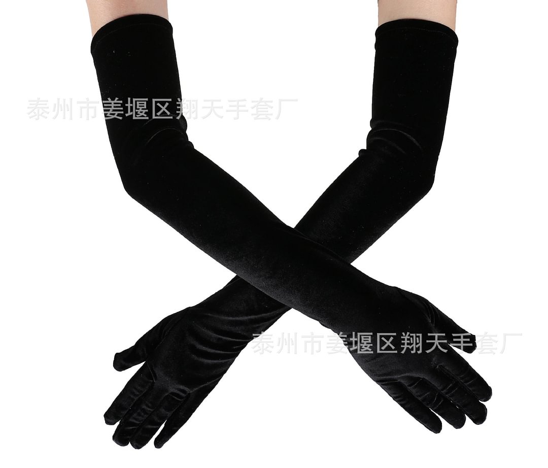 Black velvet long retro party ladies dress gloves