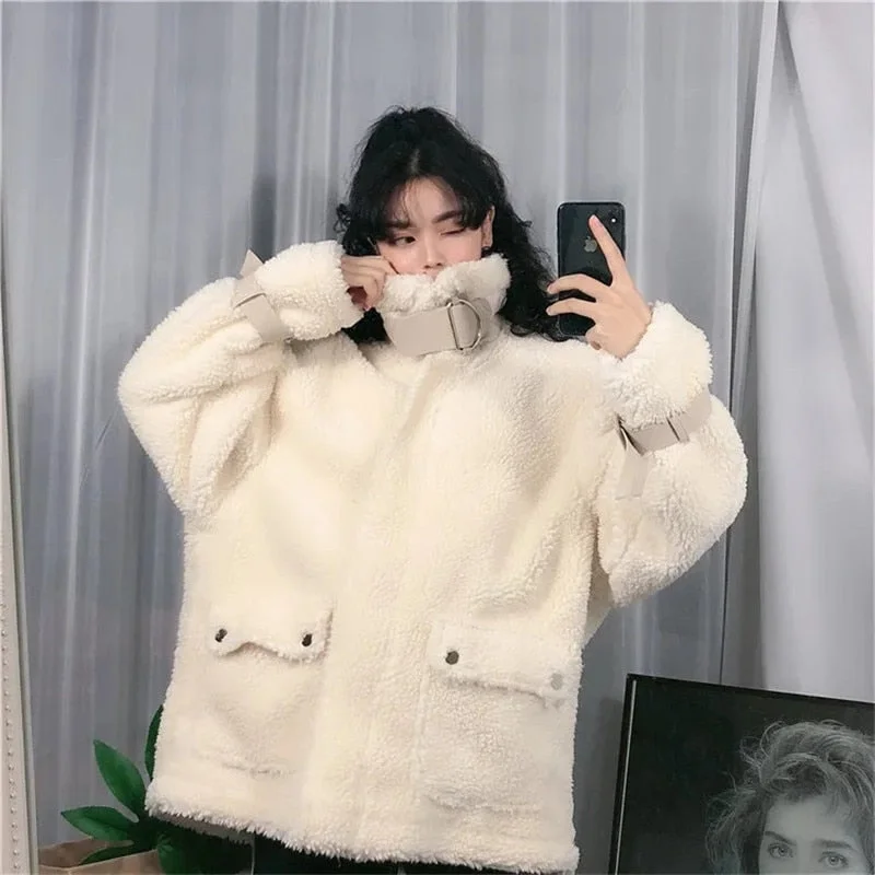 Soft Motocycle Warm White Sweet Plus Size Faux Fur Coat SP19065