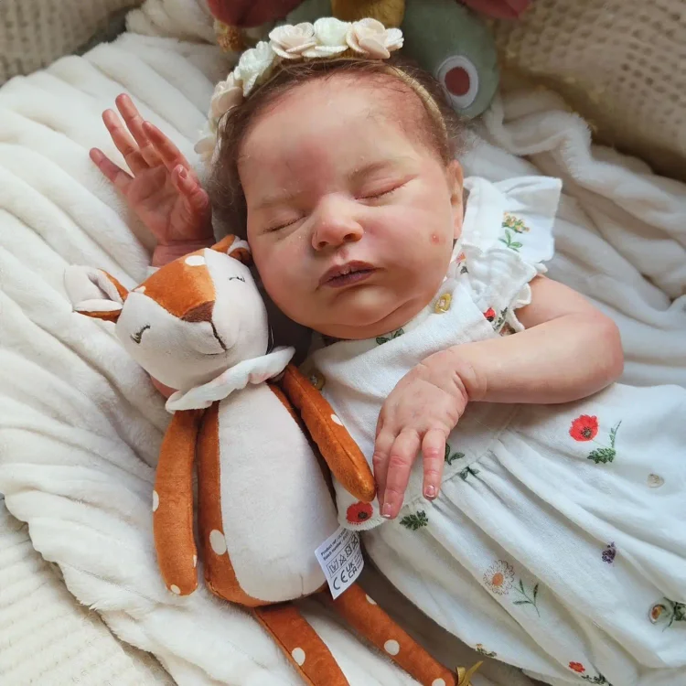  [New] 20" Lifelike Reborn Girl Baby Brown Hair Doll Samole with Heartbeat💖 & Sound🔊 - Reborndollsshop®-Reborndollsshop®