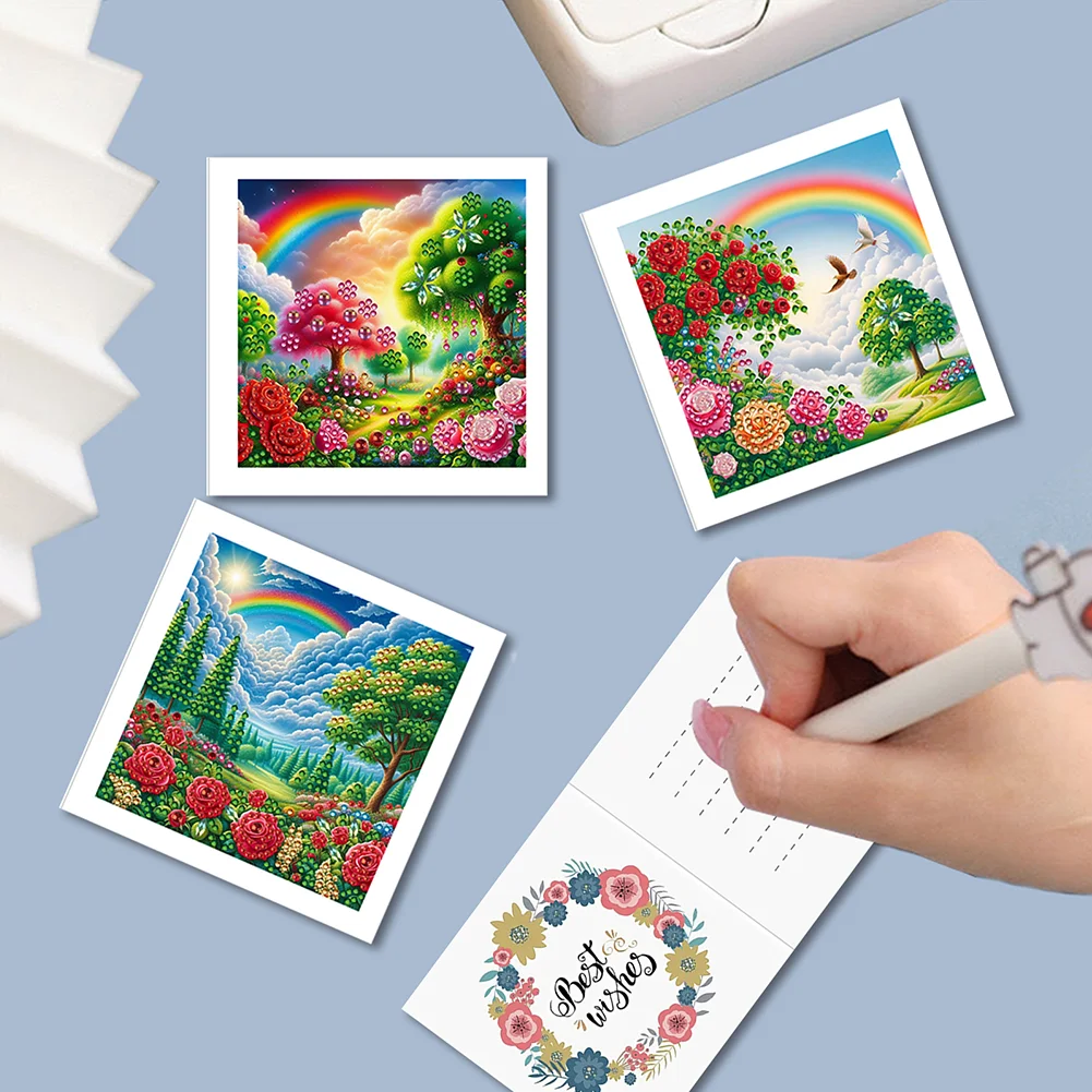 6Pcs DIY Rainbow Garden Special Shape Diamond Handmade Card for Friends Gift【With White Envelope】