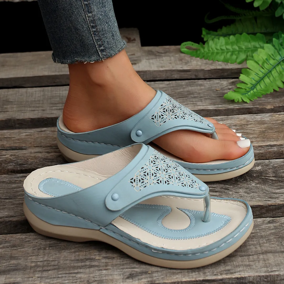 Breakj Breakj New Outdoor Large-Size Roman Sandals Casual Comfortable Hollow Thick Bottom Clip Cool Slippers Women