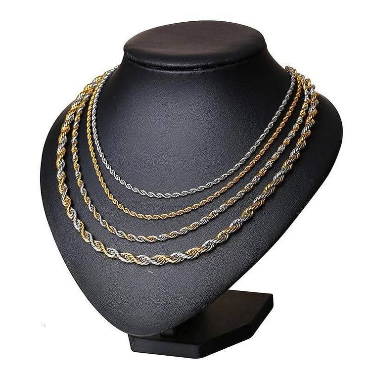 4/6MM Two Tone Stainless Steel Rope Chain Necklace