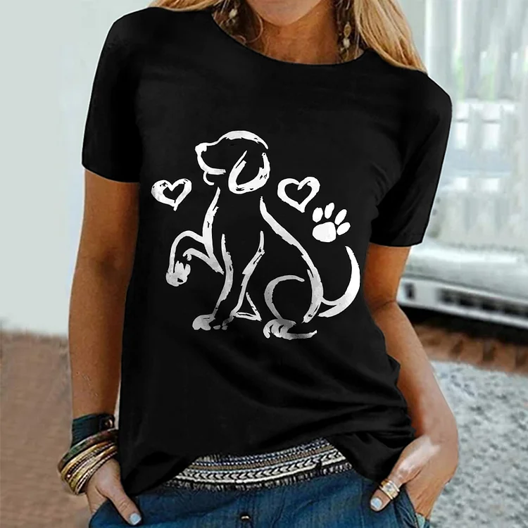 Wearshes Dog Print Short Sleeve Casual T-Shirt