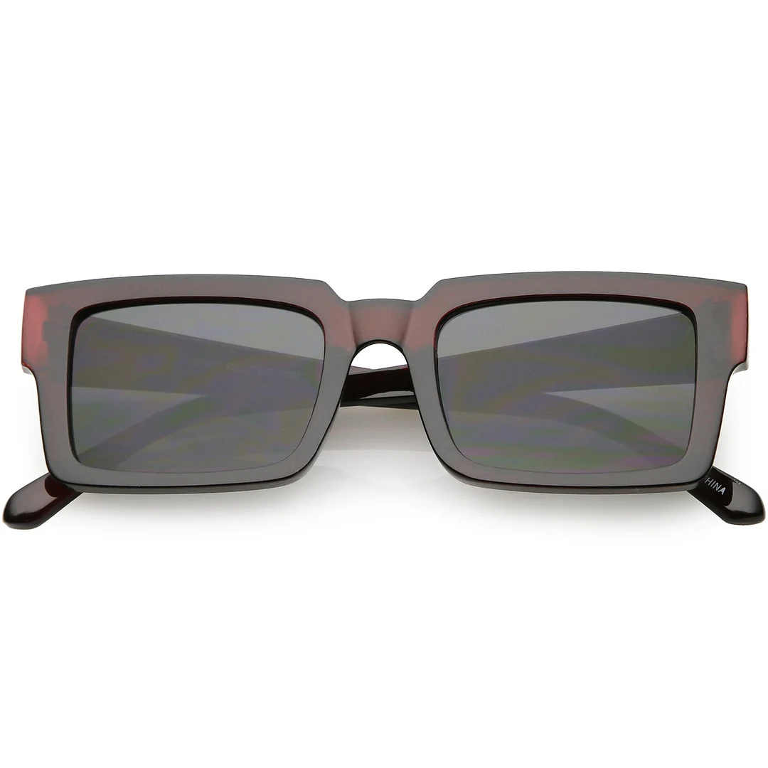 Retro Horn Rimmed Square glasses Wide Arms Flat Lens 51mm