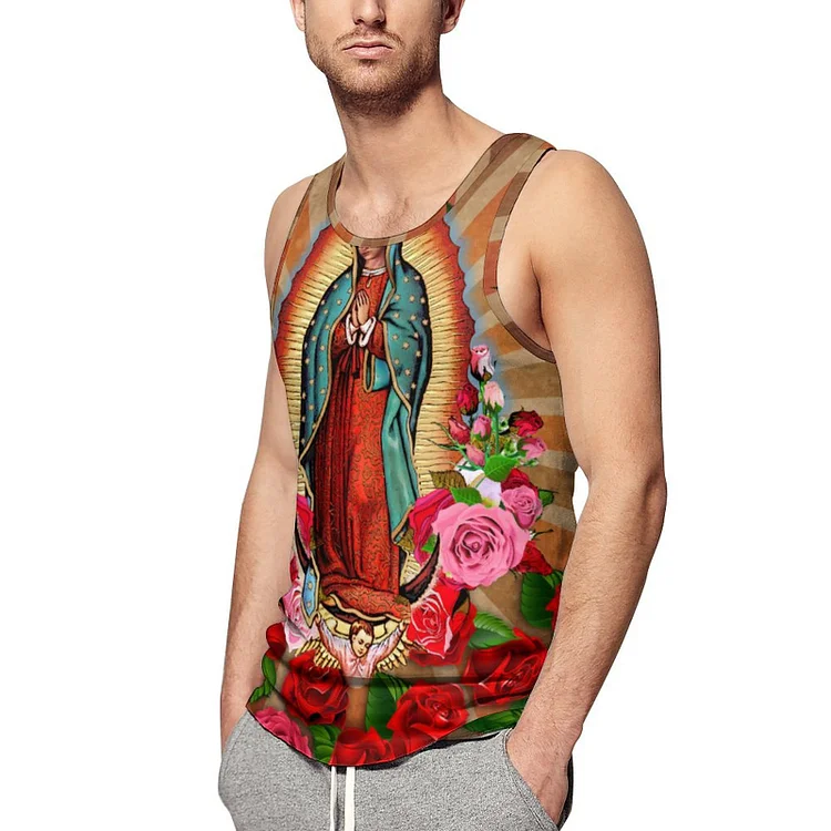 Men S-5XL Virgin Mary Our Lady Of Guadalupe Tank Top All Over Print Sport Gym T-Shirts Hawaii Beach Vacation Sleeveless Tees - Heather Prints Shirts