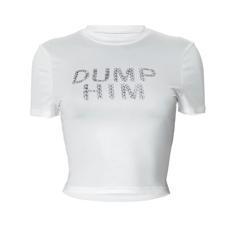 Pongl Pongl Women's Summer New Street Wearing Round Neck Short Letter Print Short T-Shirt