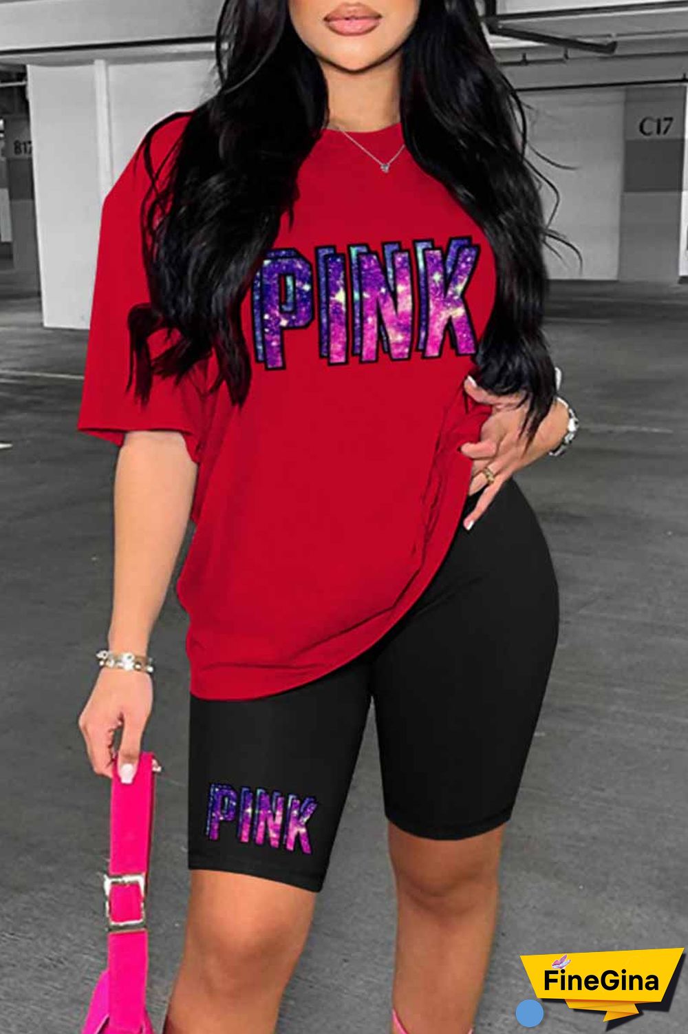 Blue Casual Print Letter O Neck Short Sleeve Two Pieces