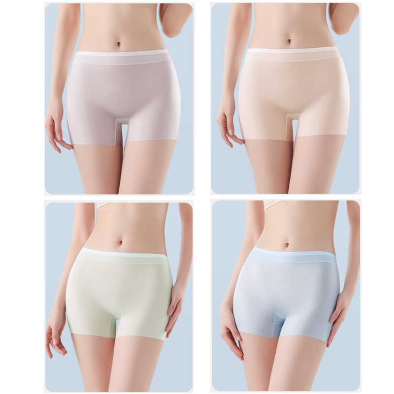 Fairfairfair 4pcs Summer Ice Silk Ultra-thin Quick-drying Boxer Brief Women Seamless High waist Panties Plus Size Female Safety Underwear