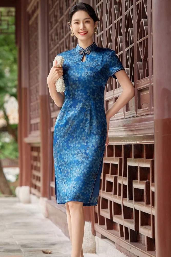 Floral print, silk midi Cheongsam
