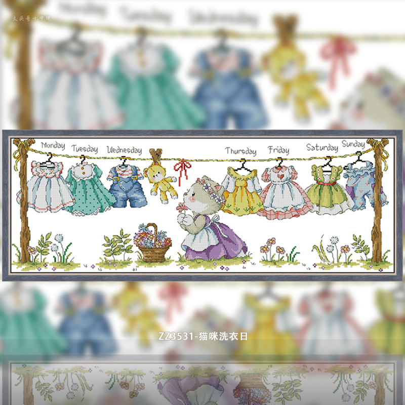 ZZ3531-Cat Laundry Day  Painting Fairy Cross Stitch
