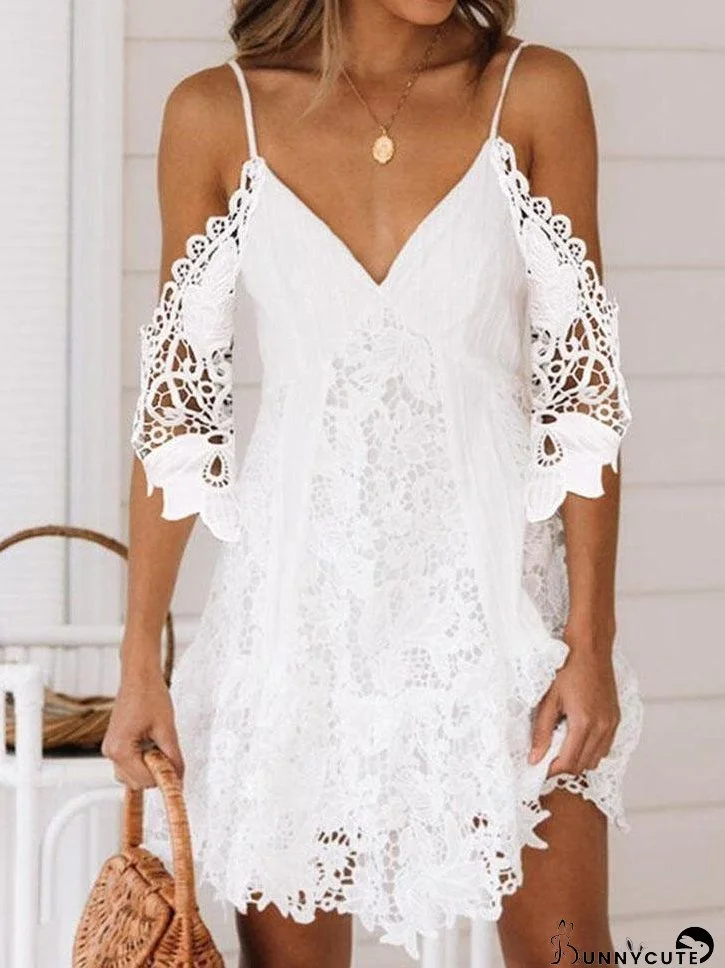 Sling Hollow Chiffon Lace Dress