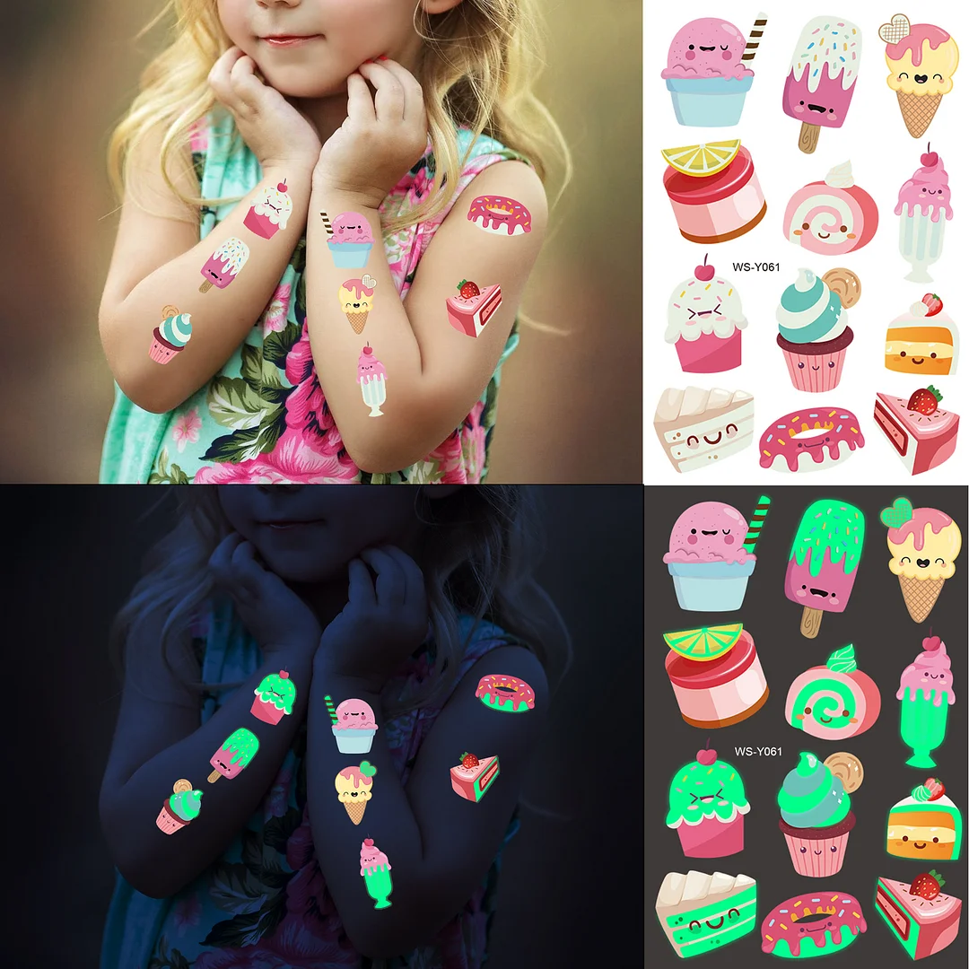 Sdrawing Glow In The Dark Temporary Tattoos For Kids Boys Kids Fake Luminous Tattoo Flash Animal Cartoon Party Favor Set Glowing Zoo
