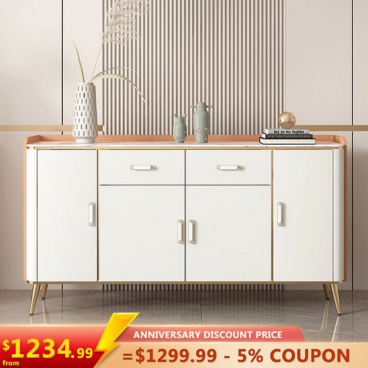 Homemys White Modern Wood Sideboard with Drawers Kitchen Buffet Cabinet