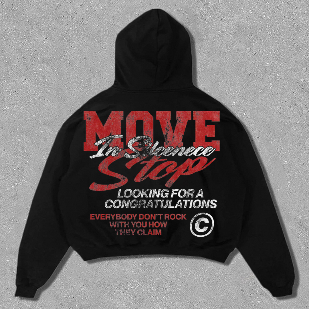 Vintage Personalized Move In Silence Graphic Oversized Hoodie elevenforest