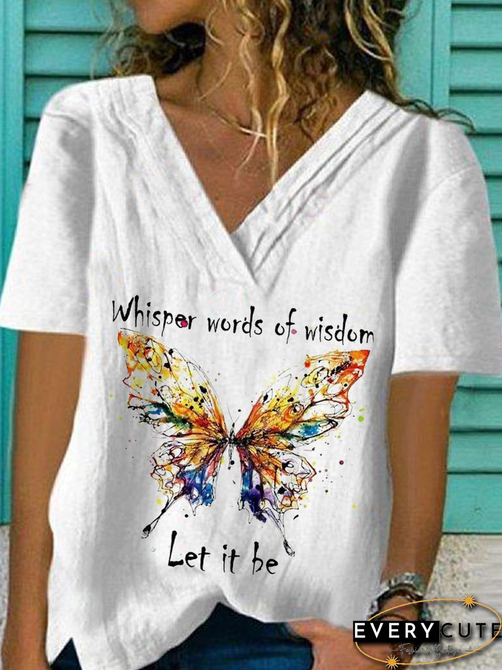 White Floral-Print Casual Cotton-Blend Tops