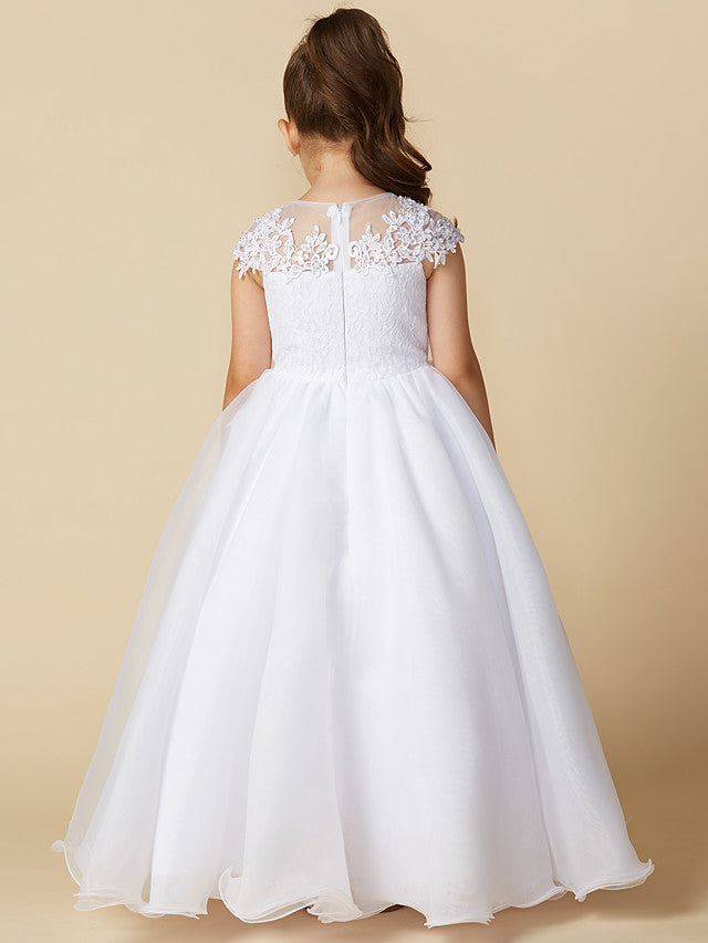 Daisda Ball Gown Short Sleeve Jewel Neck Flower Girl Dresses Lace Tulle