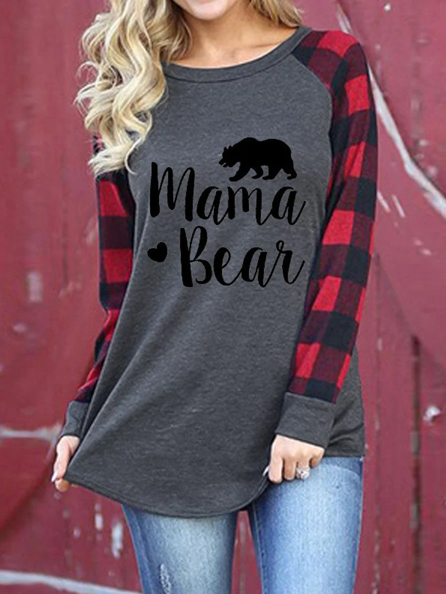 MAMA BEAR  Patchwork plaid T-shirt