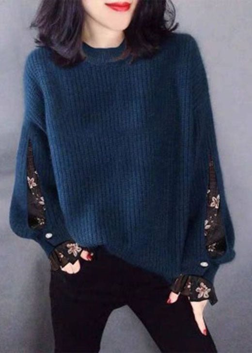 Classy Blue fashion tulle Knit Sweater Tops Winter CK1013- Fabulory