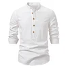Camicia da uomo con colletto alla coreana casual in tinta unita