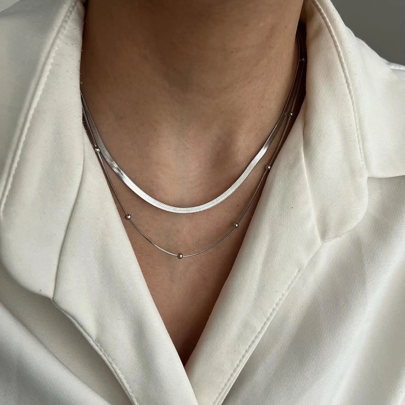 Basic Solid Color 304 Stainless Steel Double Layer Necklaces