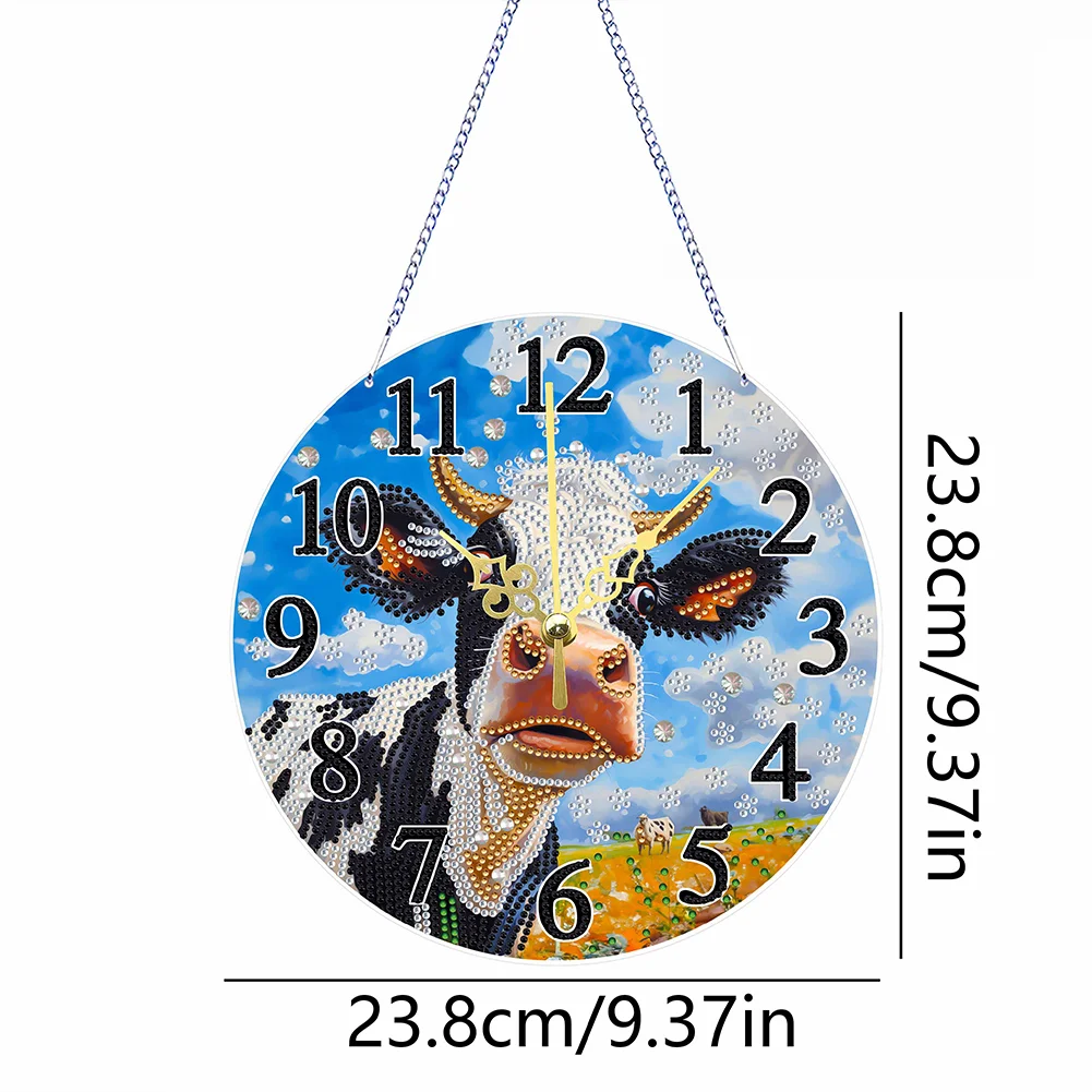 5D DIY Cow Acrylic Special Shape Diamond Painting Clock Art Craft for Home Decor