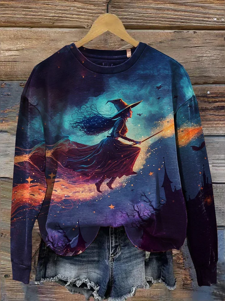 Women's Halloween Witch Print Casual Sweatshirt