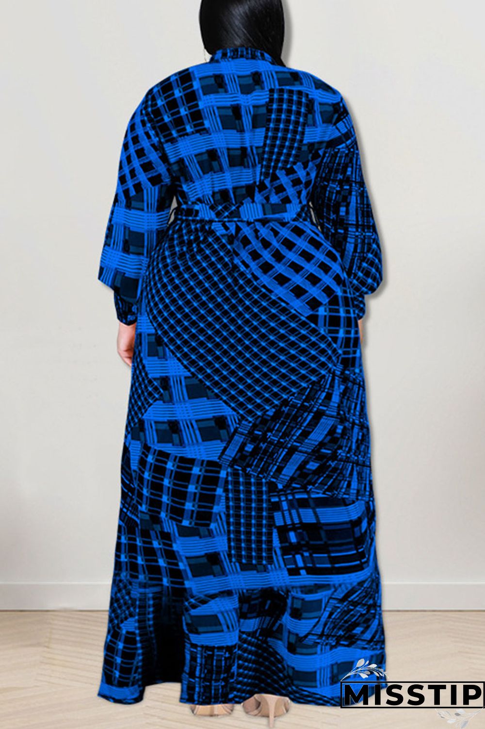 Gold Fashion Casual Print Patchwork Buckle With Bow Shirt Dress Plus Size Dresses