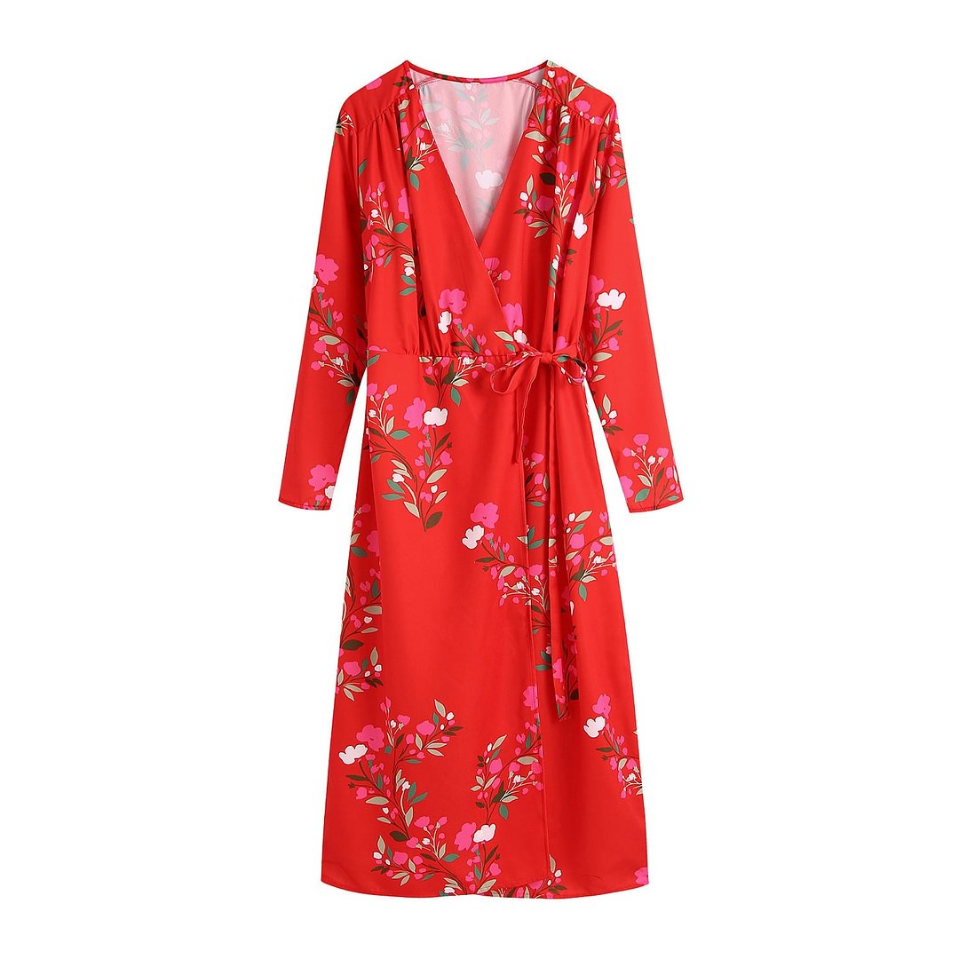 Autumn Flower Print Long Dress