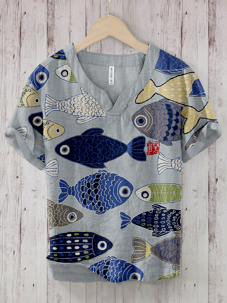 menweary Vintage Fish Japanese Art Linen Blend Cozy Shirt