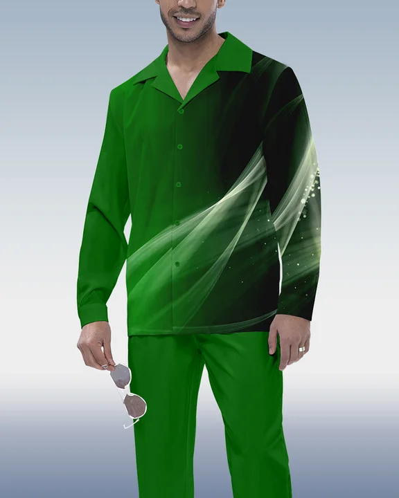 Suitmens Men's Ombre Print Long Sleeve Shirt Walking Set 199