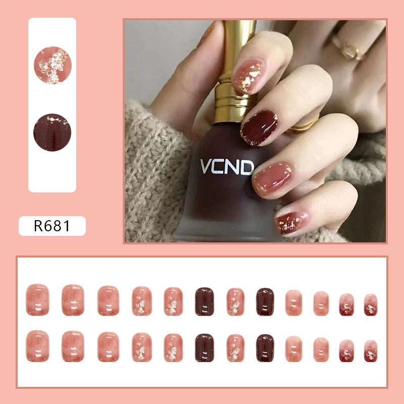 Simple And Cute Classic Style Autumn And Winter Wear Armor Cheap Hot Sale Nail Sticker Caramel Amber Finished Product Fake Nails