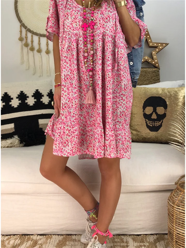 Large-Size Women's Slim and Slim Medium and Long Print Floral Dress