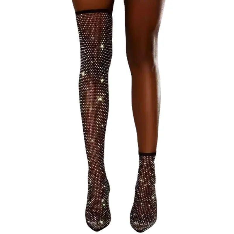 Yyvonne Performance Cool Boots Large Over The Knee Boots Women Summer Full Of Drill Tips High And Long High-Hee Socks Boots